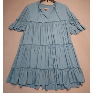 J. GLEE Mini Tiered Boho Dress‎ Size Large Turquoise